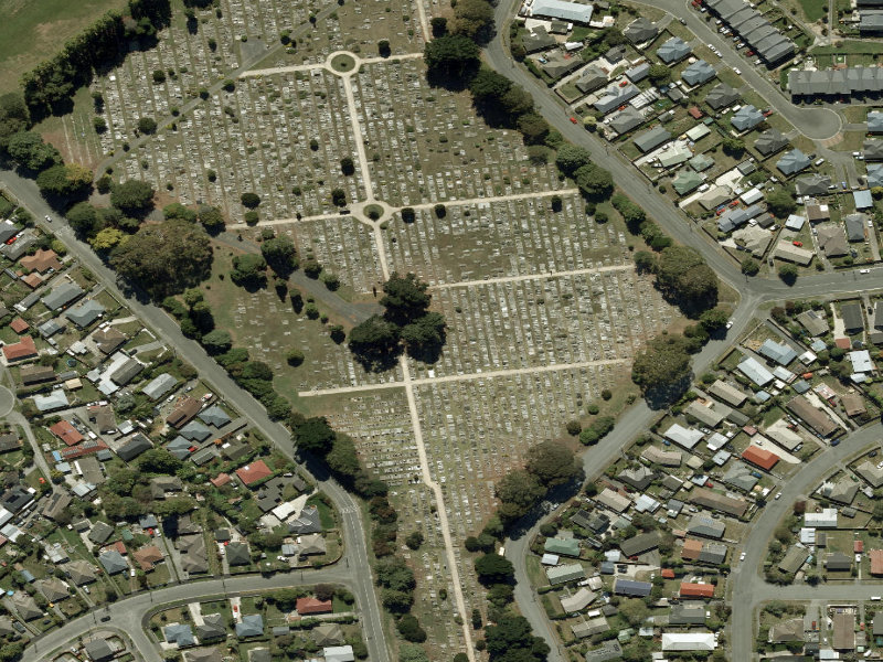 aerial view of Linwood Cemetery and the ground around it