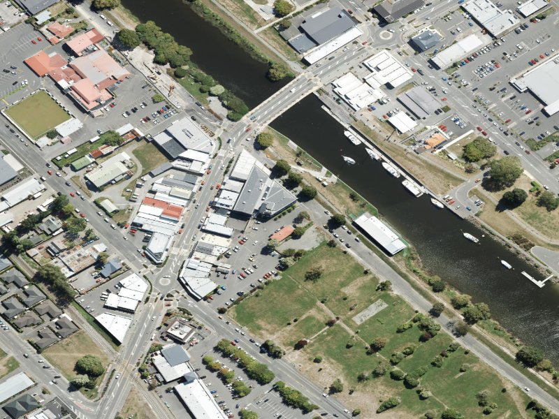 aerial view of Kaiapoi Library / Service Centre, 176 Williams Street and the ground around it