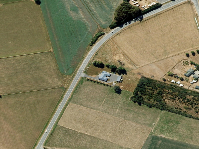 aerial view of Orari Bridge Hall and the ground around it