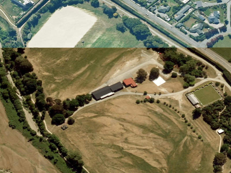 aerial view of Amberley Pavillion (The Tin Shed) and the ground around it