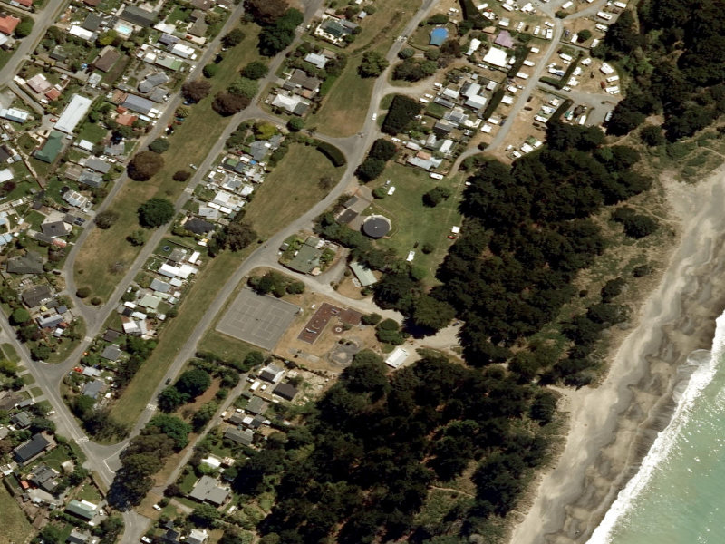 aerial view of Leithfield Beach Community Hall and the ground around it