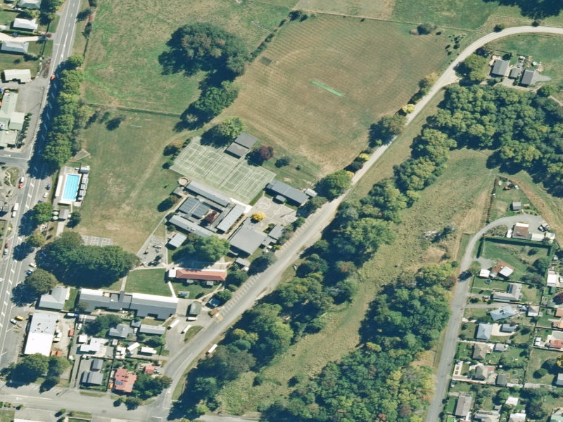 aerial view of Cheviot Hall and the ground around it