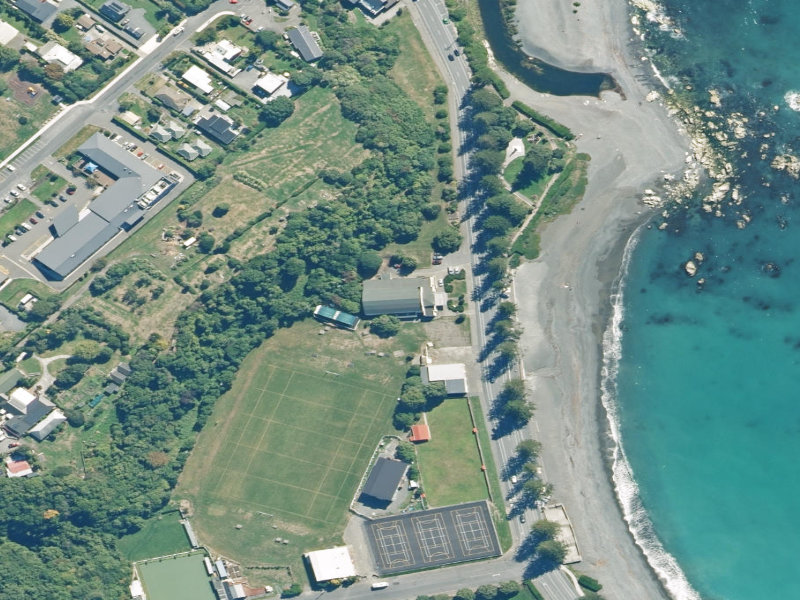 aerial view of Kaikoura Memorial Centre and the ground around it