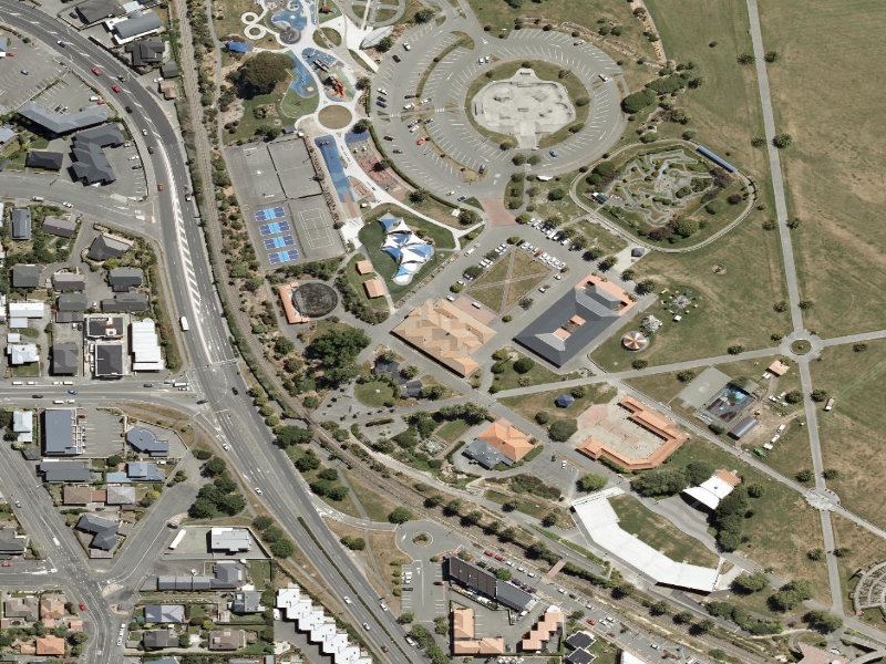aerial view of The Bay Hall and the ground around it