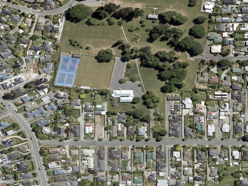 aerial view of West End Hall and the ground around it