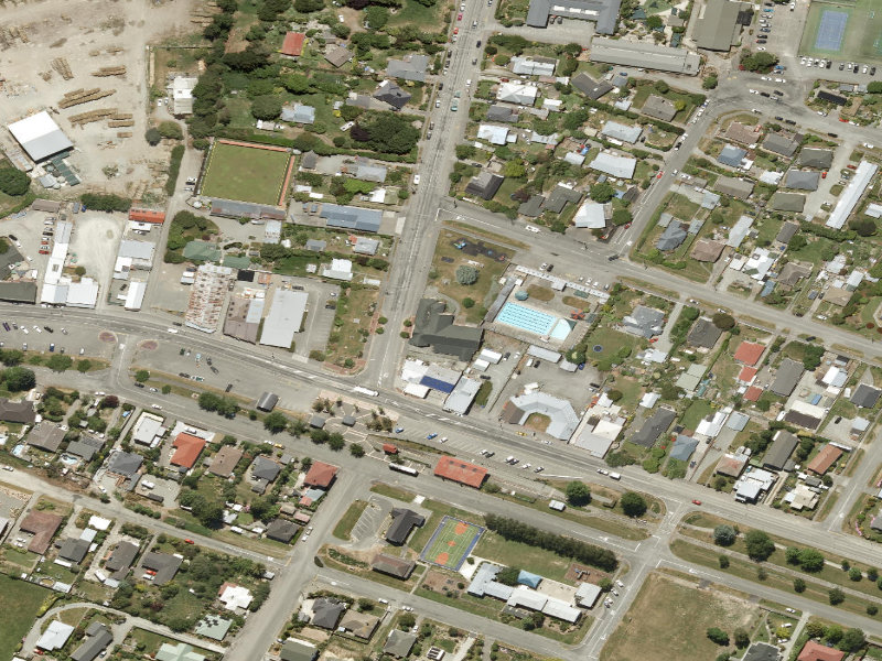 aerial view of Pleasant Point Hall and the ground around it