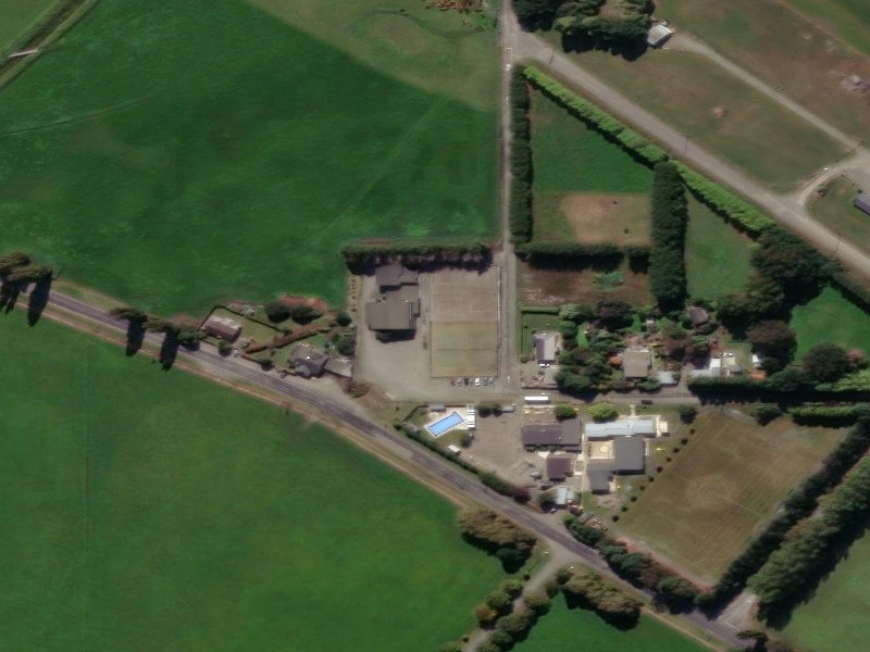 aerial view of Lower Waitaki Community Center and the ground around it
