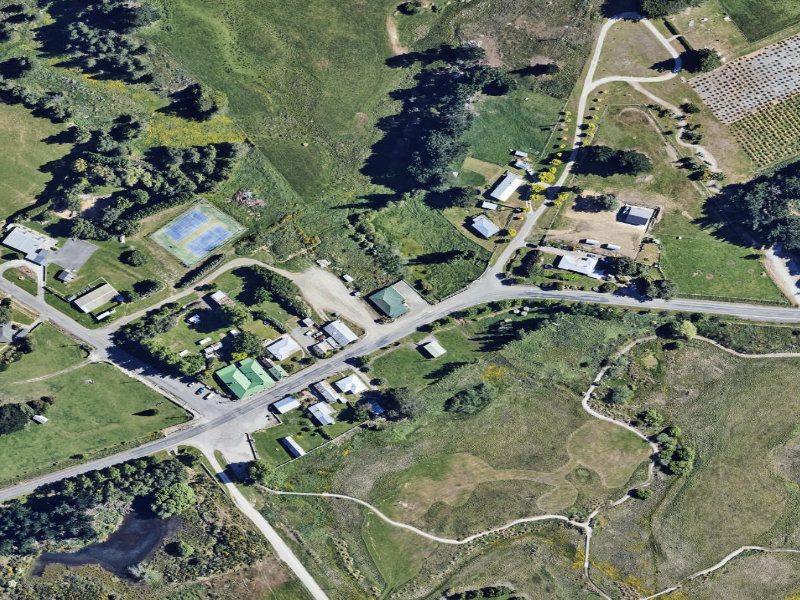 aerial view of Macraes Hall and the ground around it