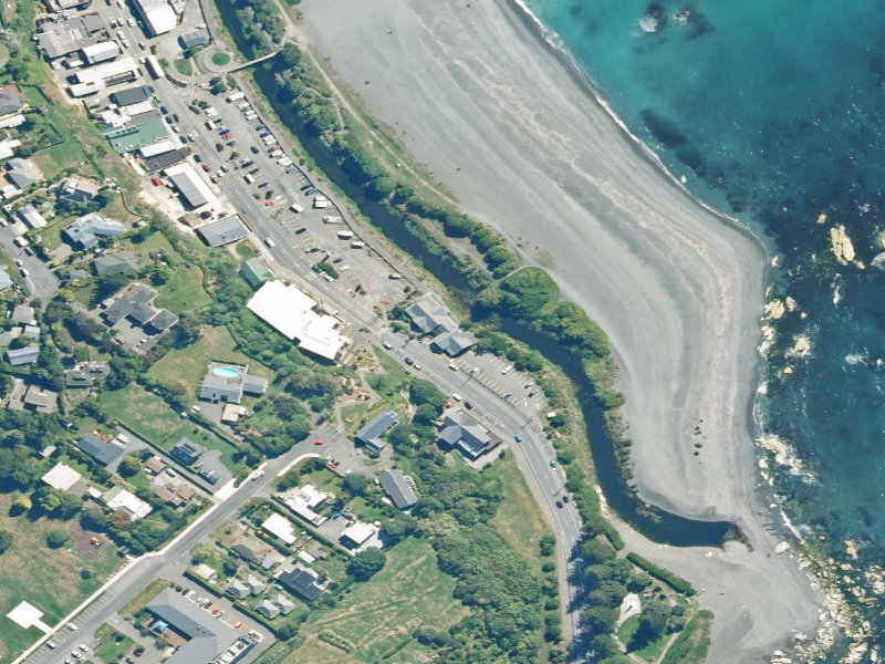 aerial view of Kaikoura I-Site Visitor Information Centre and the ground around it