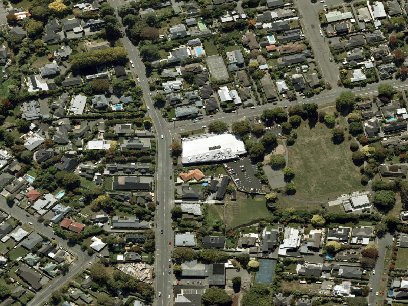 aerial view of Fendalton Library and the ground around it