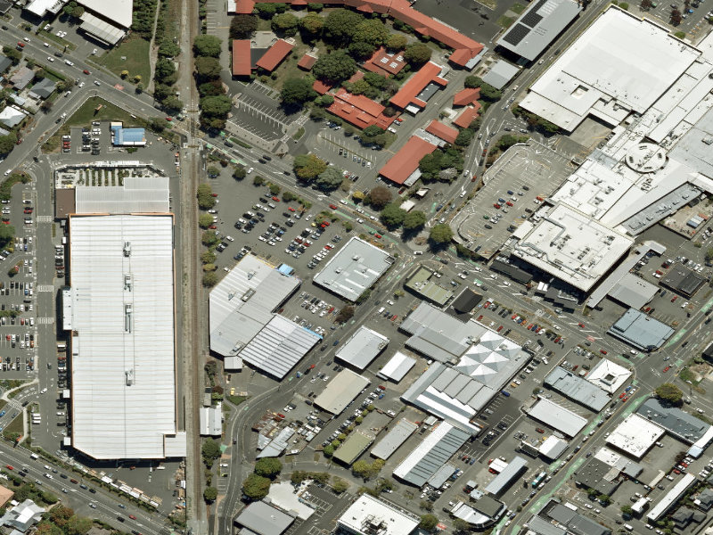 aerial view of Papanui Library and the ground around it