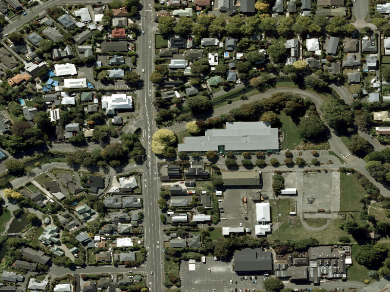 aerial view of South Christchurch Library and the ground around it