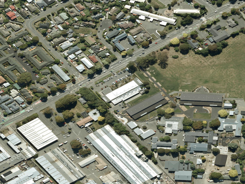aerial view of Upper Riccarton Library and the ground around it