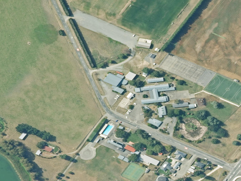 aerial view of Amuri Community Library & Service Centre and the ground around it