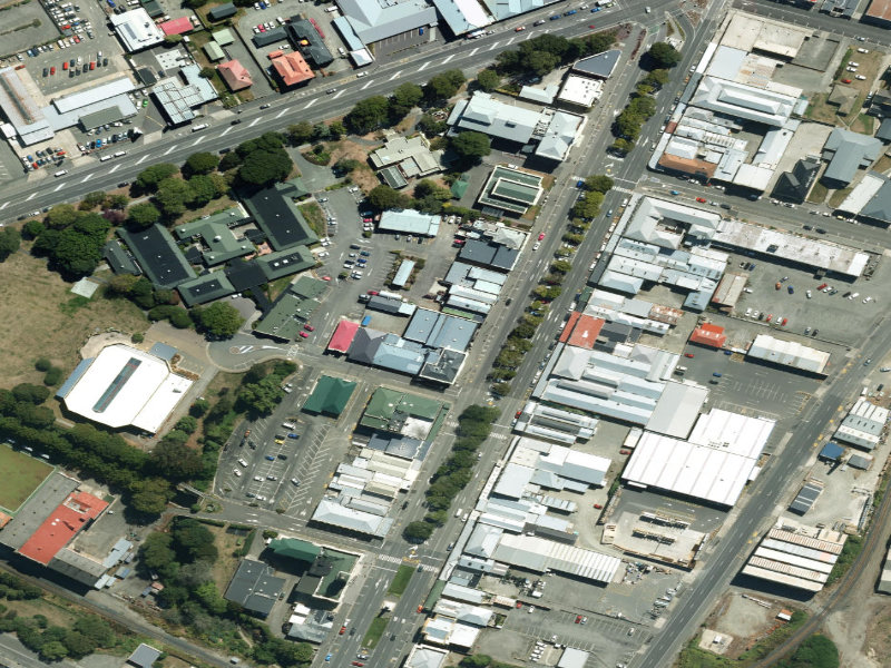 aerial view of Waitaki District Library and the ground around it