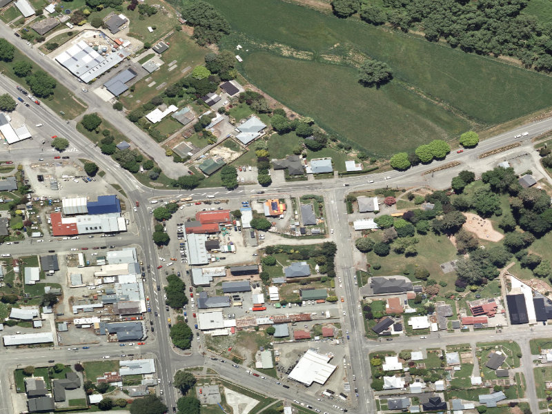 aerial view of Fairlie County Library (Carnegie) and the ground around it