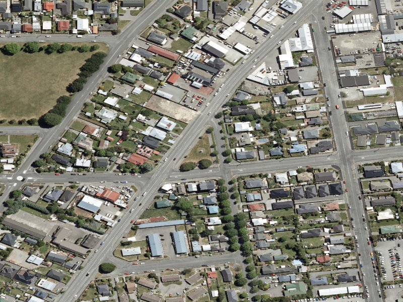 aerial view of Boer War Memorial, Memorial Ave, Catherine St, King St Intersection and the ground around it