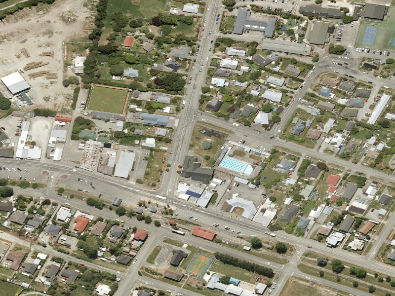 aerial view of Pleasant Point War Memorial and the ground around it