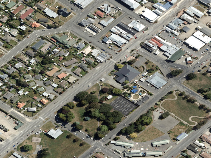 aerial view of Waimate Hospital and the ground around it