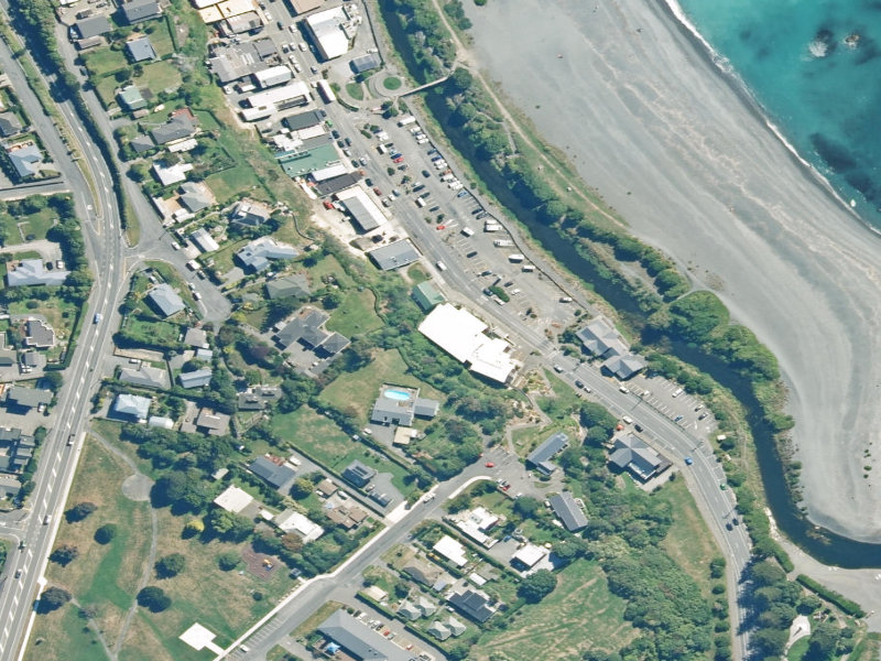 aerial view of Kaikoura Museum and the ground around it