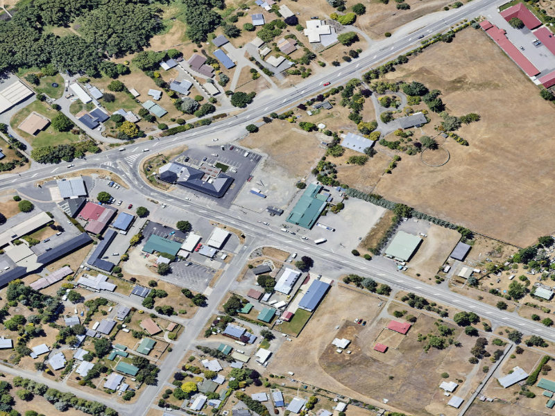 aerial view of Omarama Public Toilets and the ground around it