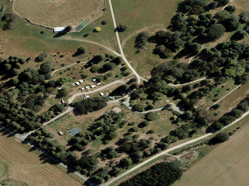 aerial view of Public Toilets, Waihao Back Road and the ground around it