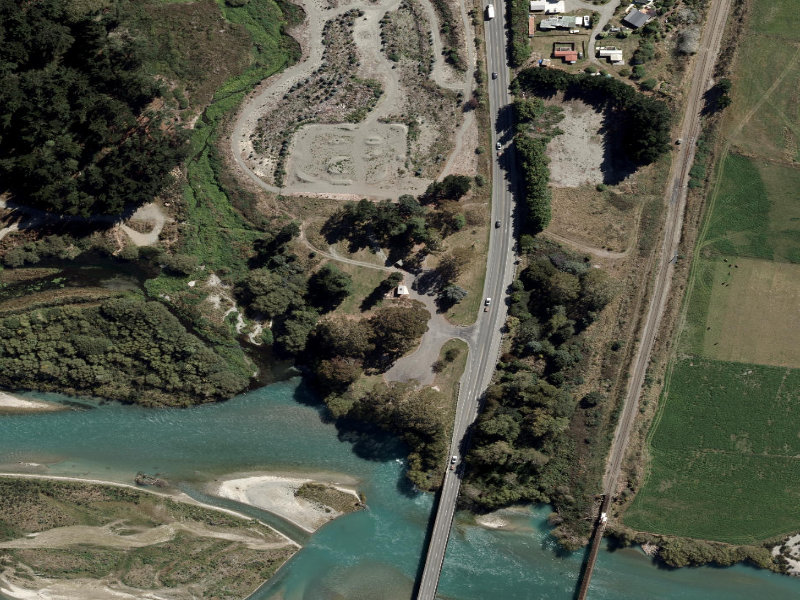 aerial view of Public Toilets, Waimate Highway (Sh1) and the ground around it