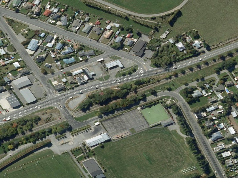 aerial view of Dunsandel Public Toilets and the ground around it