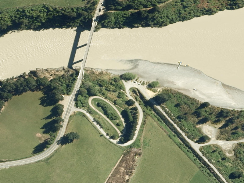 aerial view of Waimakariri Gorge Rest Area Public Toilets and the ground around it