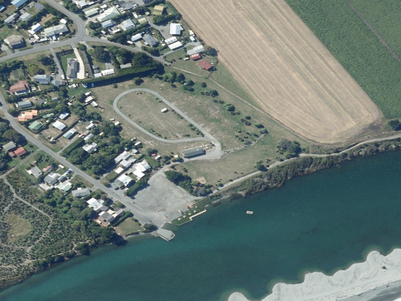 aerial view of Rakaia Huts Public Toilets and the ground around it