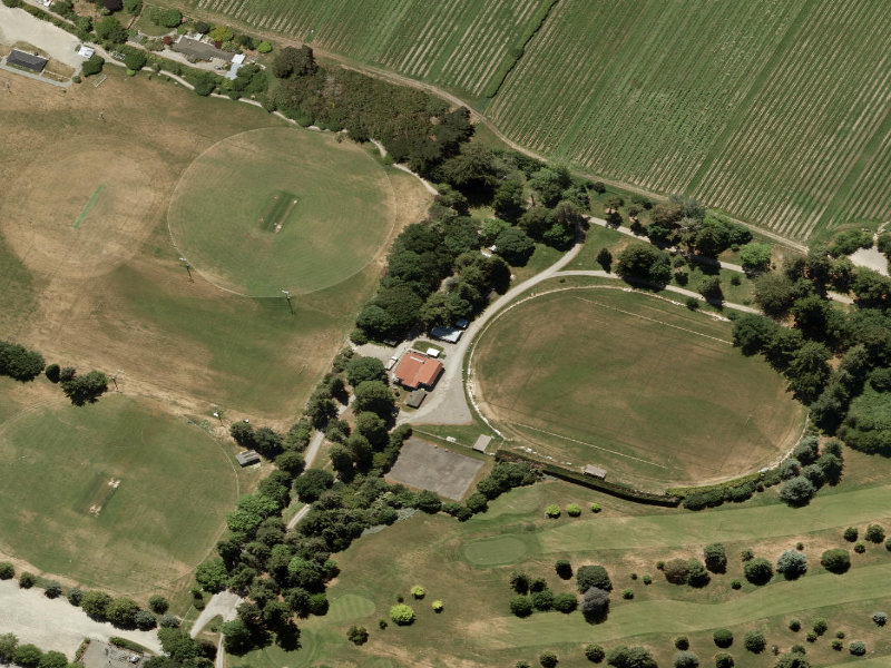 aerial view of Pleasant Point Domain Toilets and the ground around it