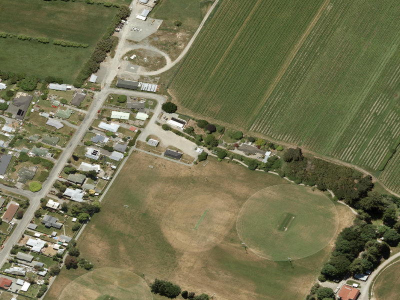 aerial view of Pleasant Point Domain Toilets, George Street and the ground around it