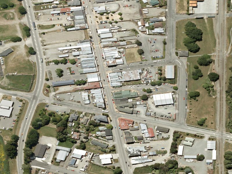 aerial view of Temuka Toilets, King Street. and the ground around it