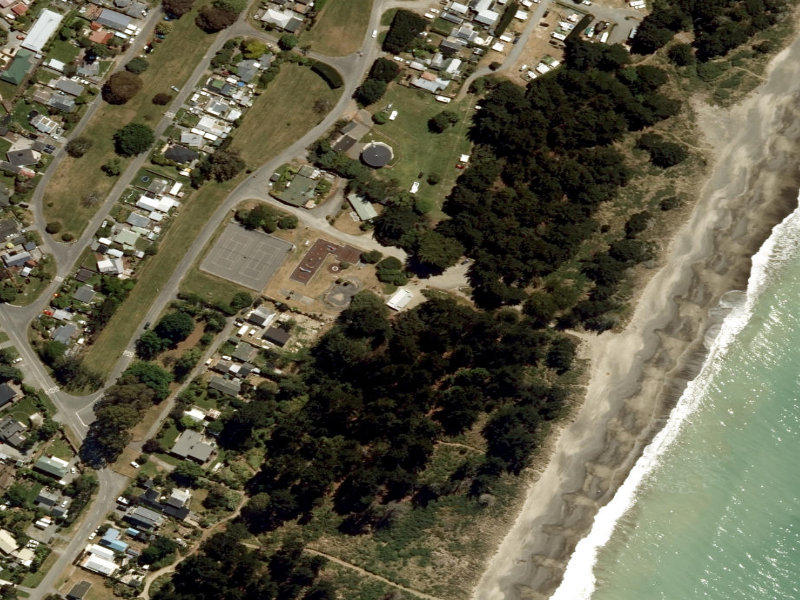 aerial view of Leithfield Beach Public Toilets and the ground around it