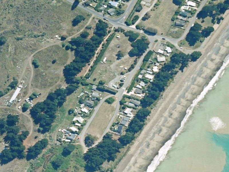 aerial view of Amberley Beach Camping Ground Toilets and the ground around it