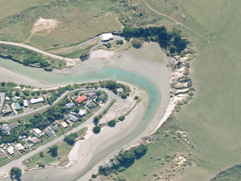 aerial view of Motunau Beach Public Toilets and the ground around it