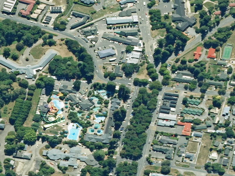 aerial view of Hanmer Springs Public Toilets and the ground around it