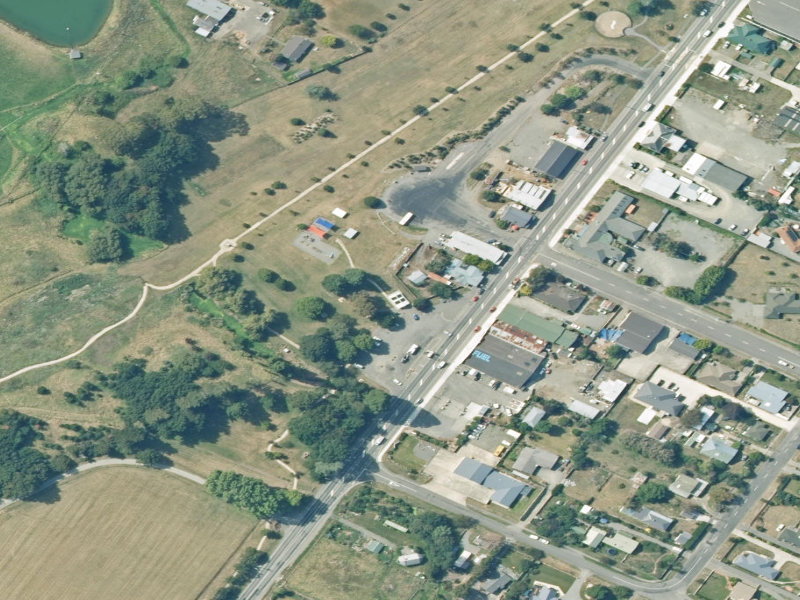 aerial view of Culverden Public Toilets (Rutherford Reserve) and the ground around it