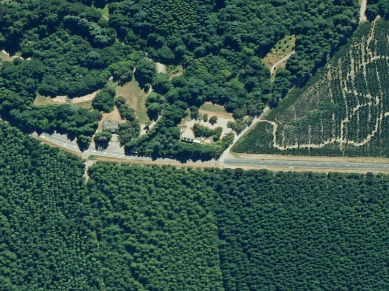 aerial view of Doc Toilet Jollies Pass Road and the ground around it