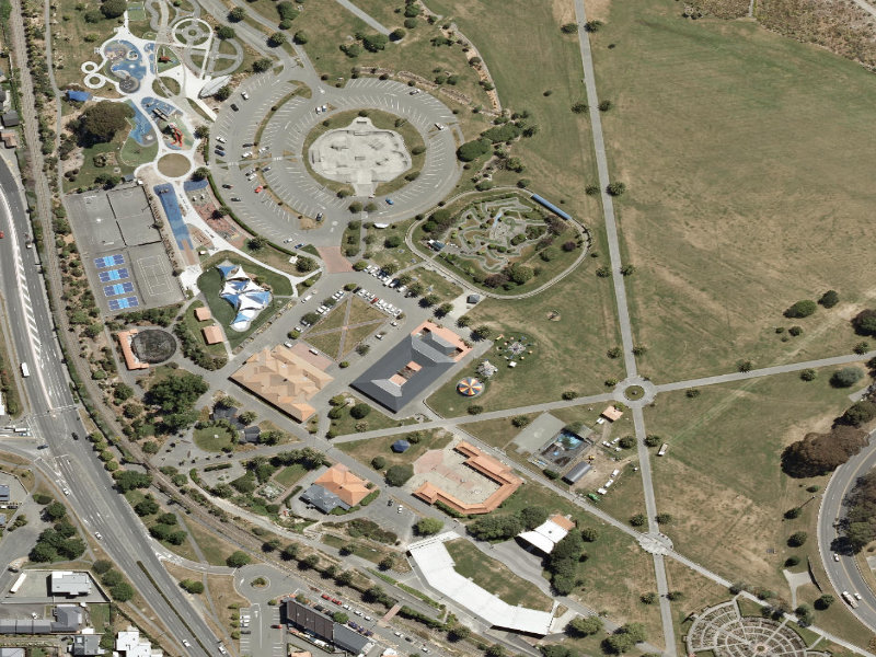 aerial view of Caroline Bay Community Lounge Toilets and the ground around it