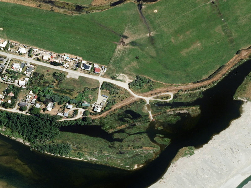 aerial view of Milford Huts Toilets and the ground around it