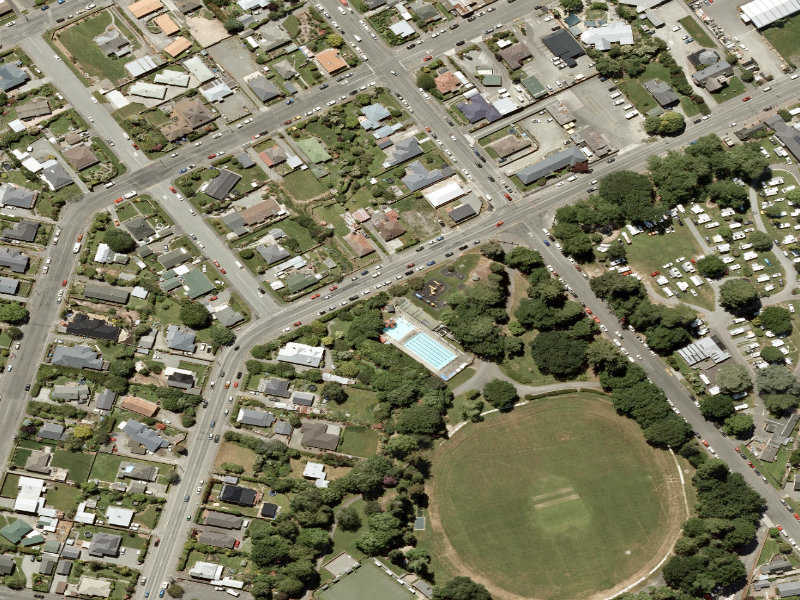 aerial view of Geraldine Domain Playground Toilets and the ground around it