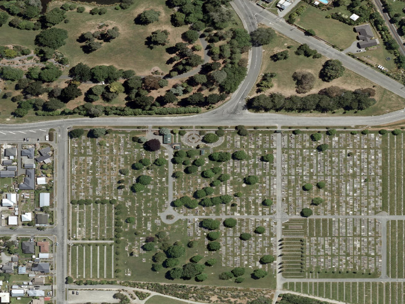aerial view of Timaru Cemetery Toilets and the ground around it