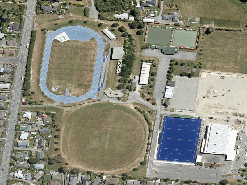 aerial view of Aorangi Park Toilets and the ground around it