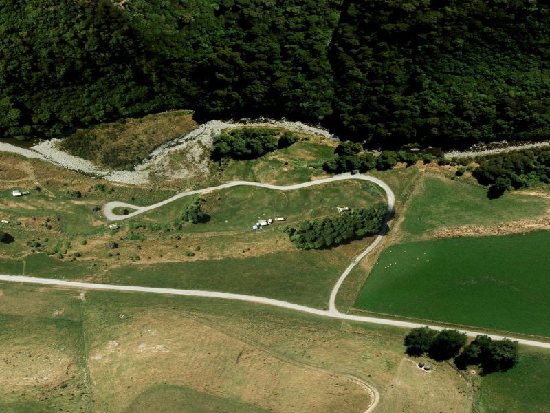 aerial view of Wahi Gorge Camping Area Toilets and the ground around it