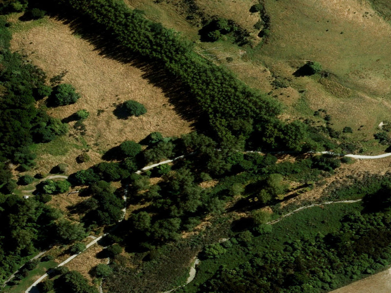 aerial view of Pioneer Park Camping Area Toilets and the ground around it