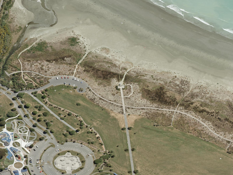 aerial view of Caroline Bay Beach Toilets and the ground around it
