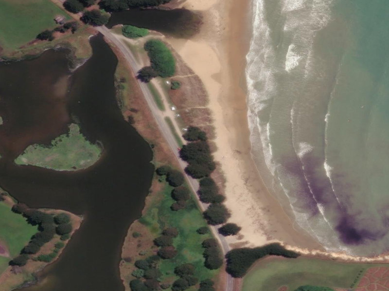 aerial view of All Day Bay and the ground around it