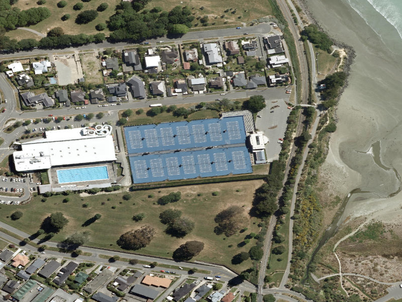 aerial view of Timaru Asb Tennis Centre and the ground around it