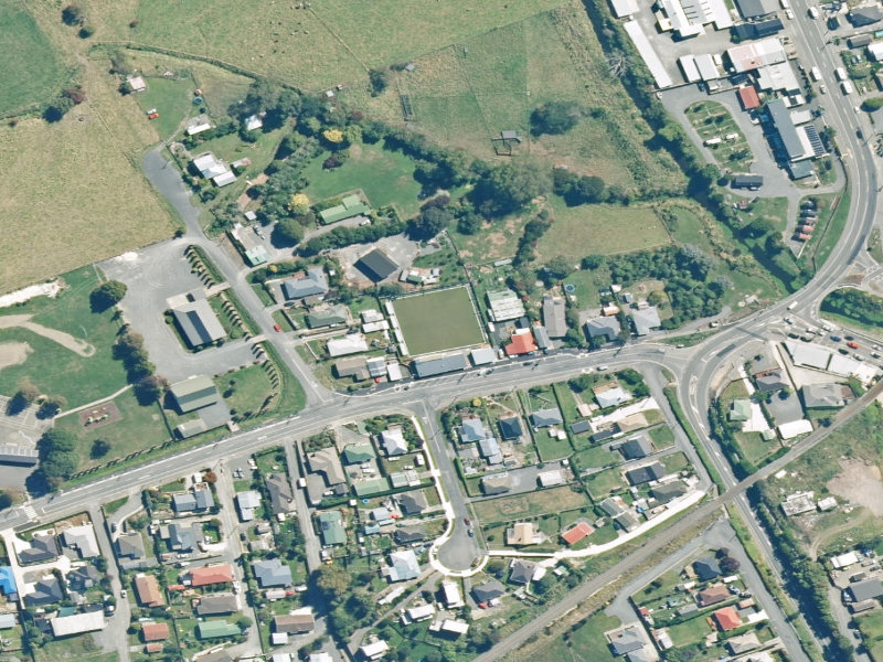 aerial view of Kaikoura Bowling Club and the ground around it